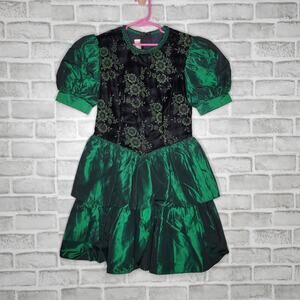 Gunne Sax Green Velvet Floral Girls dress, size 10